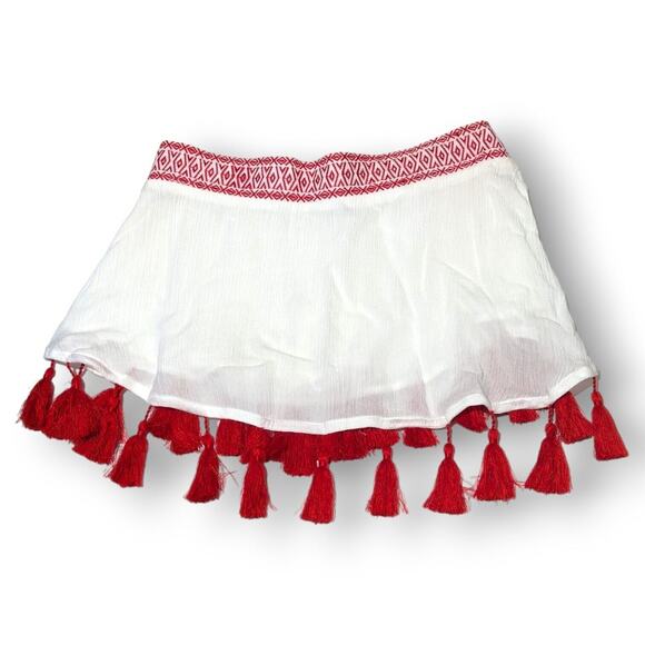 Show Me Your Mumu Top Womens XS Flutter Crop Strapless Tube Embroidered Tassels - Picture 2 of 6